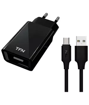 Сетевое зарядное устройство TFN WC1U1AMICBK, 1USB, 1A, черный (TFN-WC1U1AMICBK), кабель microUSB