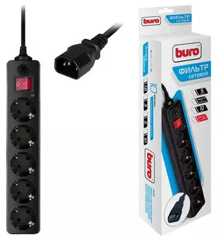 Сетевой фильтр BURO, 5-розеток, 1.8 м, для ИБП, черный (500SH-1.8-UPS-B)