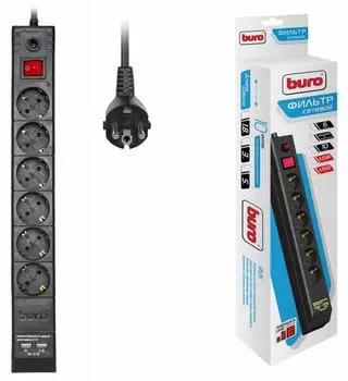 Сетевой фильтр BURO, 6-розеток, 2xUSB, 5 м, черный (BU-SP5_USB_2A-B)