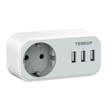 Сетевой фильтр Tessan TS-329, 1-розетка, 3xUSB, серый