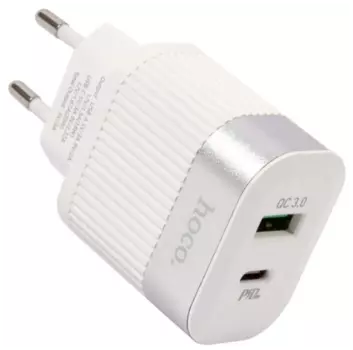 Сетевое зарядное устройство Hoco RC4 20Вт, USB, USB type-C, Quick Charge, PD, 3A, белый (УТ000024733)