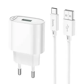 Сетевое зарядное устройство Hoco C109A 18 Вт, USB, Quick Charge, 3А, белый (6931474784834), кабель USB Type A/USB Type C