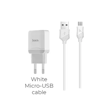 Сетевое зарядное устройство Hoco C22A, 1USB, 2.4A, белый (6957531067474), кабель microUSB