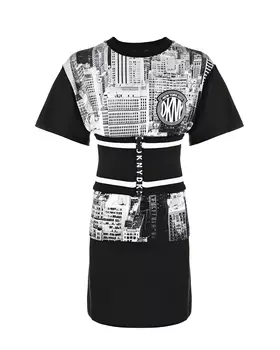 Черное приталенное платье с поясом DKNY детское