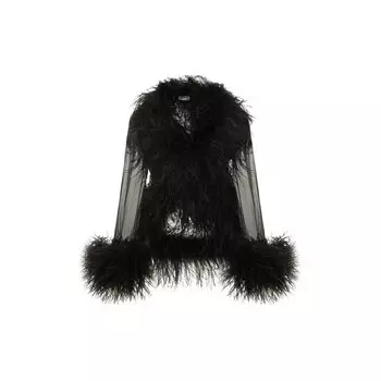 Шелковая блузка с отделкой перьями Saint Laurent