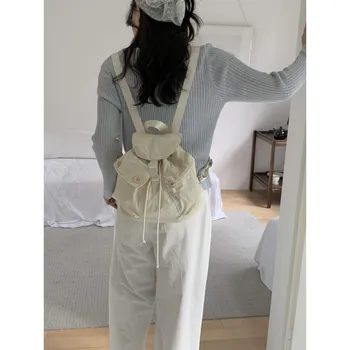 IELGY new Korean niche design outdoor pocket button drawstring double shoulder nylon backpack синий