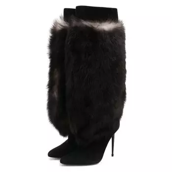 Замшевые сапоги с меховой отделкой на шпильке Tom Ford