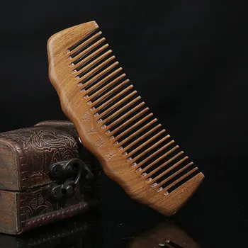 Natural green sandalwood comb, sandalwood comb for women, anti-static hair loss, big teeth, household curly hair, long hair, massage comb gifts
