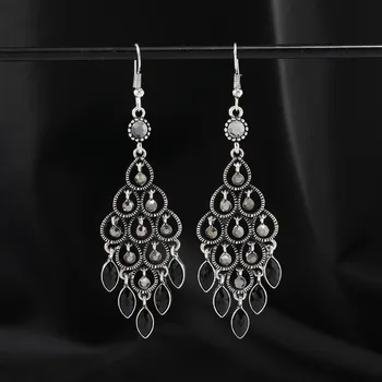 New Chinese crystal fringed earrings women s retro court niche temperament ethnic style long earrings ear jewelry
