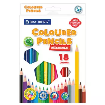 набор цветных карандашей BRAUBERG Premium 18 цветов пластиковые мягкие 3мм
