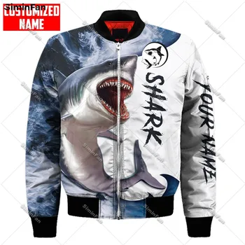 Куртка-бомбер мужская зимняя стеганая с 3D-принтом «Love Shark»