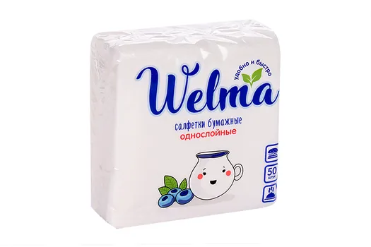 Салфетки Welma бумажные однослойные белые, 50 шт