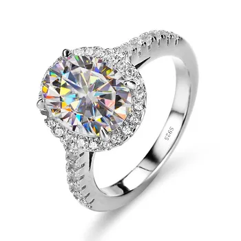 Bague Ringen Роскошные кольца с муассанитом овальной огранки 2,0 карата для женщин, кольцо из 100% стерлингового серебра 925 пробы, свадебный подарок на помолвку 2ct No.5 зелёный