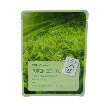 Маска для лица очищающая тканевая с экстрактом зелёного ч Pureness 100 green tea mask sheet TONYMOLY 21мл
