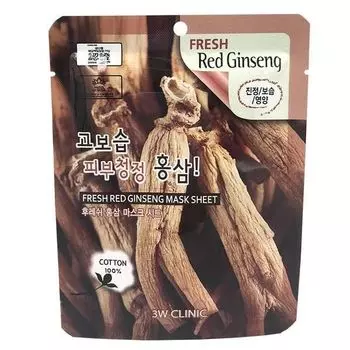 Маска для лица тканевая с экстрактом корня красного женьшеня Fresh red ginseng 3W Clinic 23мл