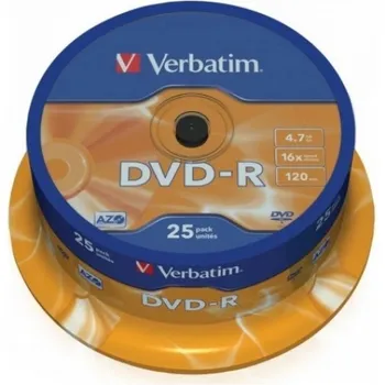 Диск DVD-R Verbatim 4.7Gb 16x Cake Box (25шт) (43522)