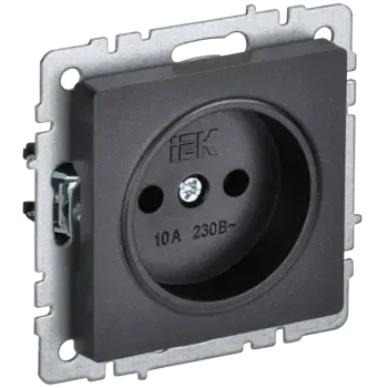 Розетка IEK BRITE РС10-1-0-БрЧ, скрытый монтаж, однопостовая, 10A, механизм с накладкой и суппортом, IP20, черный (BR-R10-10-K02)