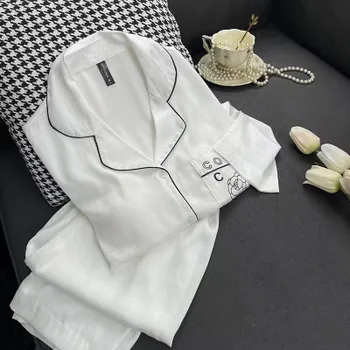 Пижама женская Ice Silk Autumn с V-образным вырезом и длинным рукавом Sweet Tulip для дома M чёрный