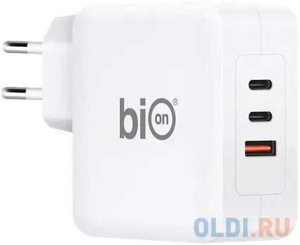 Bion Сетевое Зарядное Устройство, GaN, USB-A + 2*USB-C, PowerDelivery, 100 Вт, белый [BXP-GAN-PD-A2C-100W]