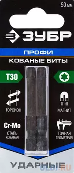 Бита ЗУБР ПРОФИ 26025-30-50-S2 TORX E 1/4 T30 50мм 2шт на карт.