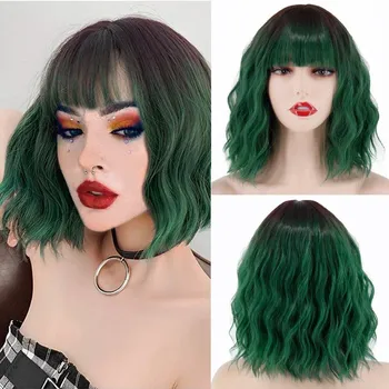 LISI HAIR Короткий Боб Волнистая прическа Ombre Блондинка до плеч Парик для женщин Хэллоуин Косплей Синтетическое волокно 12inches