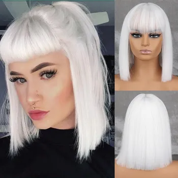MERISIHAIR зеленый короткий прямой парик из синтетического волокна с челкой, женский парик для косплея, вечерние, повседневная одежда, короткий парик «боб» 114