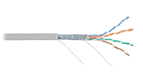 Кабель витая пара F/UTP 5e кат. 4 пары NIKOLAN NKL 2200A-GY 24AWG(0.49 мм), медь, одножильный (solid), внутренний, PVC, нг(A), серый, уп/305м