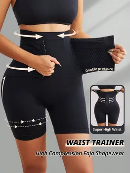 Женские бесшовные шорты с высокой талией, утягивающее белье Faja Girdle, утягивающее белье с застежкой-крючком, утягивающее белье с эффектом похудения и утягивающее нижнее белье M чёрный