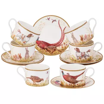 Чайный набор с изображением животных на 6 персон 12 предметов Hunting Porcelain Collection