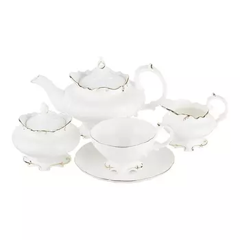 Чайный сервиз белого цвета из фарфора на 6 персон 15 предметов Shine Porcelain