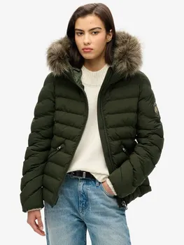 Стеганая куртка с капюшоном из искусственного меха fuji Superdry, цвет Olive Green