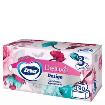Салфетки бумажные Косметические Zewa Deluxe Дизайн 3слоя 90шт