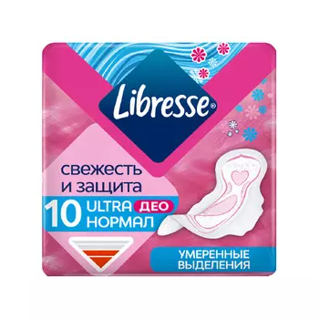 Прокладки гигиенические Libresse Ultra Normal Deo с мягкой поверхностью 10шт