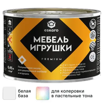 Краска для мебели и игрушек моющаяся Eskaro Toys & Furniture полуматовая цвет белый база А 0.45 л