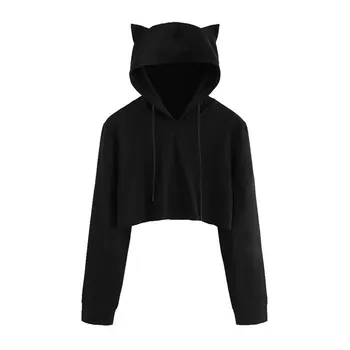 Женские кофты с капюшоном, укороченные топы, однотонный укороченный свитер Kat Oor Lange, пуловер с капюшоном, толстовка L армия зеленый