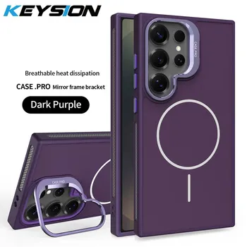 KEYSION Магнитный беспроводной зарядный чехол для MagSafe для Samsung Galaxy S25 S24 Ultra 5G с теплоотводом, подставкой для камеры, чехол для телефона for Galaxy S25 чёрный