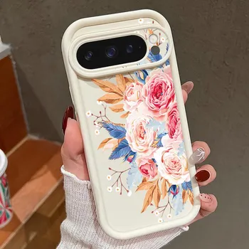 Для Google Pixel 9 8 Pro Xl 8a противоударный желтый розовый цветочный узор силиконовый мягкий защитный чехол для линз однотонный противоударный матовый чехол для телефона Google Pixel 9 чёрный