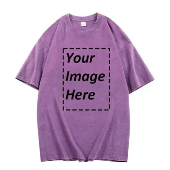 DIY05 Heavy Men Women Washed Vintage Customized Print Oversized T-Shirts Street Punk Harajuku Cotton EU Size S