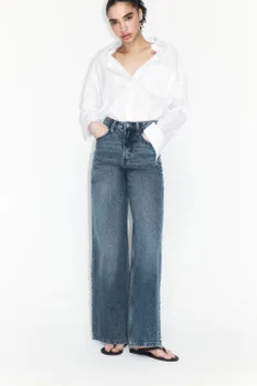 Джинсы wide leg широкие с высокой посадкой