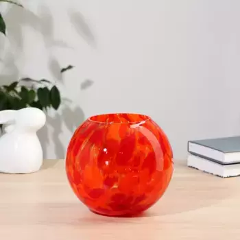 Ваза "Шар" риф. из красного стекла (без декора) h=16*18 см, d=10см