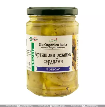 Артишоки резаные сердцами в масле, Bio Organica Italia, 280 г, Италия