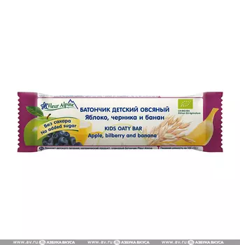 Батончик детский Fleur Alpine Органик Овсяный с яблоком, черникой и бананом, с 3-х лет, 23 г