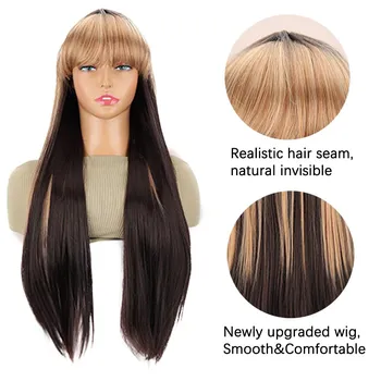 LISI HAIR Длинные волнистые парики с челкой Парики с естественным видом Синтетические вьющиеся волнистые парики из термостойкого волокна Парик для женщин Повседневное использование на вечеринках 55cm