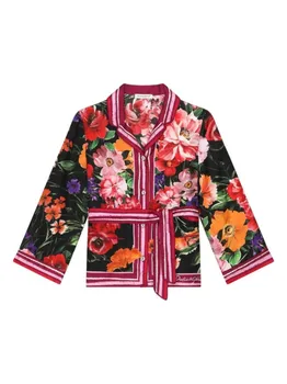 Dolce & Gabbana Kids твиловая рубашка с цветочным принтом, красный