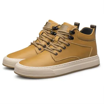 FashionHigh Top Men s Sneakers Fashion Men Casual Shoes Genuine Leather Sneakers Tenis Masculino All-match Streetwear Skate Shoes Men 37 чёрный