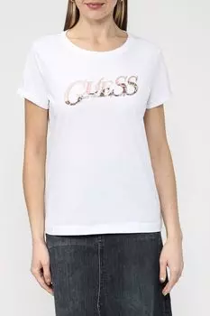 Хлопковая футболка с логотипом бренда Guess