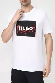 Хлопковая футболка с логотипом бренда HUGO