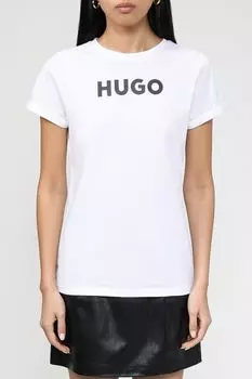 Хлопковая футболка с логотипом бренда HUGO