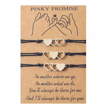 2/3/4x Pinky Promise Heart браслеты для пар, женщин и девочек-подростков с картой желаний, регулируемый одинаковый браслет дружбы 2