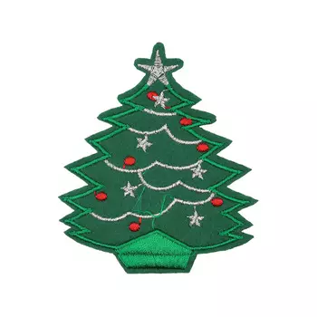 29126 Термоаппликация 'Ёлка', 71мм*82мм, цв. зеленый/серебро, 1шт./уп.